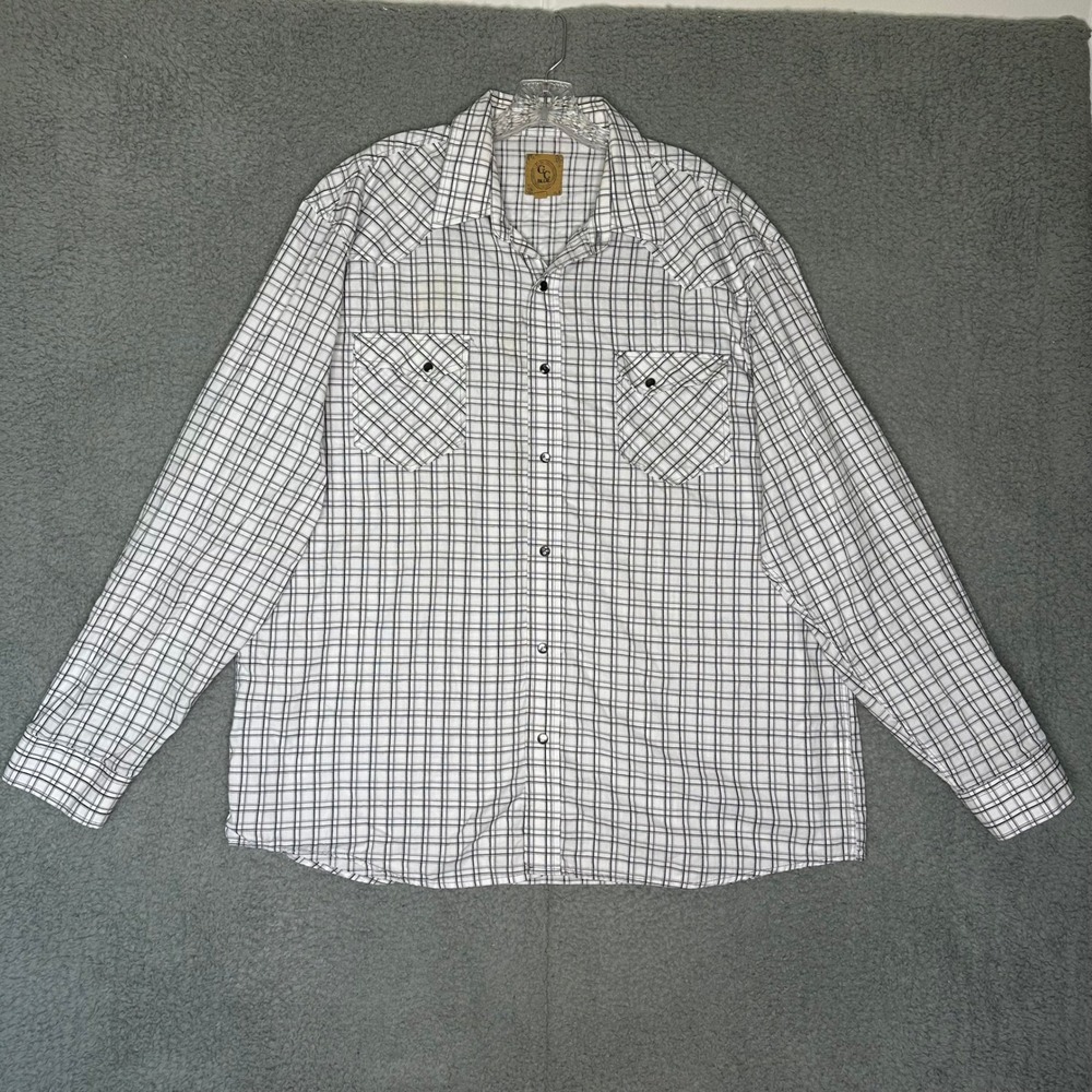 GC Blue Mens XXL White Black Plaid Long Sleeve Western Pearl Snap Shirt